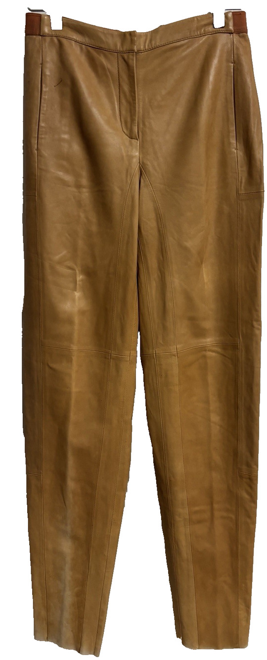 Halston Women Leather Pants 4 Straight Rust Lined Pockets Zipper Fading New
